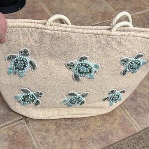 India Beaded Turtle Design Tote Bag